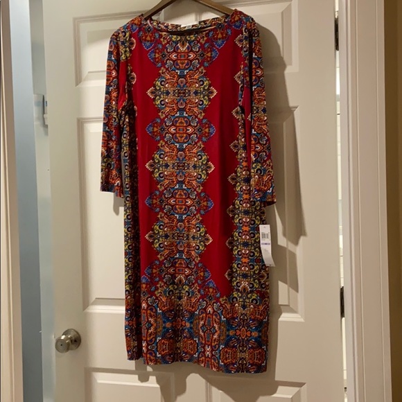 New London Style Red Paisley Print Dress Size 18 - Picture 2 of 5